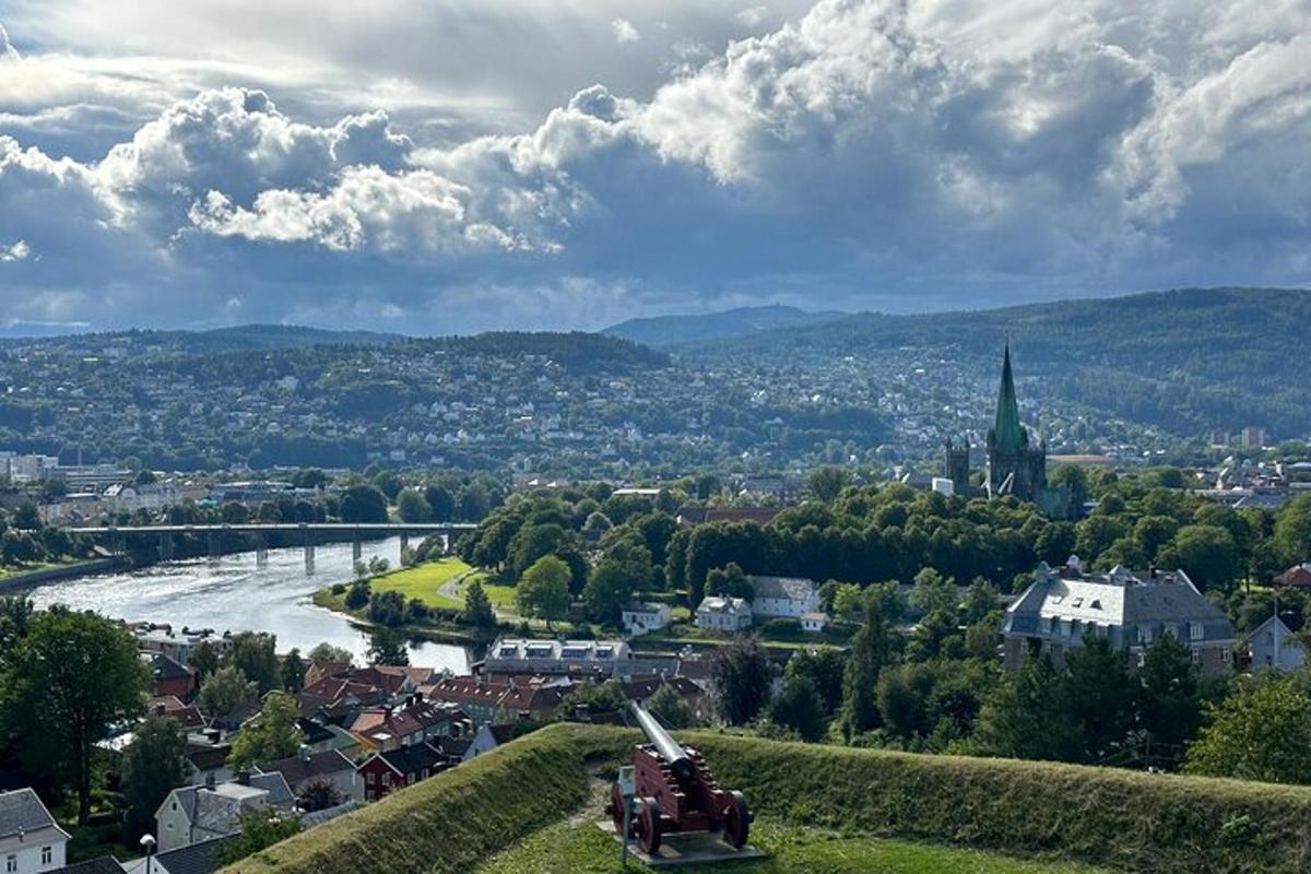 a view of a town with a river and a city