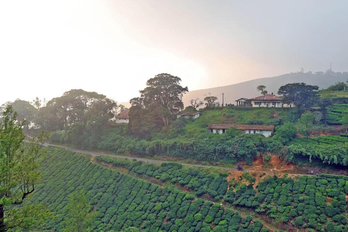 a farm on a hill with a house on it