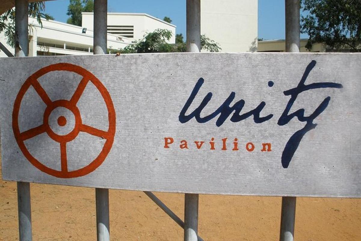 a sign that says unity pavilion on it