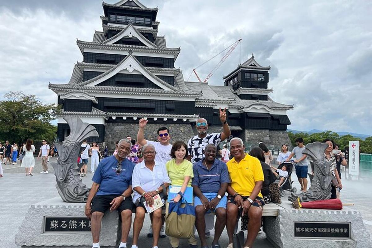 a group of people sitting in front of a building