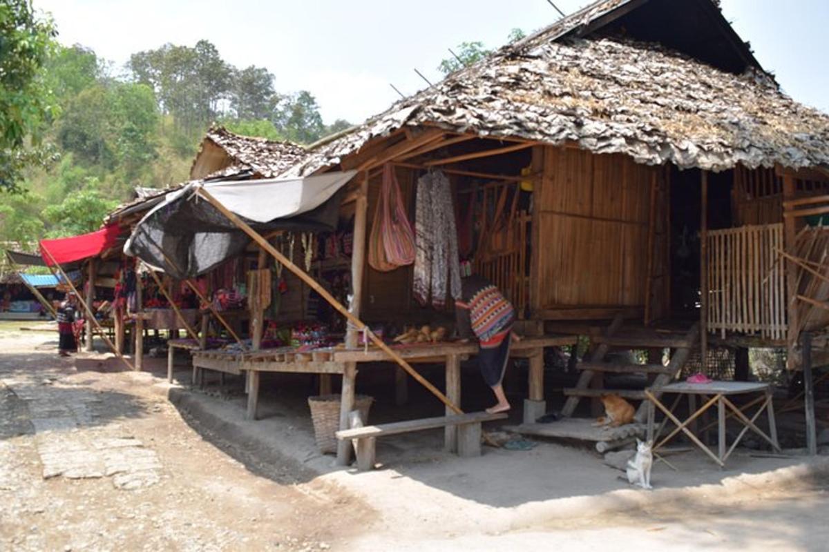 a hut with a person standing outside of it