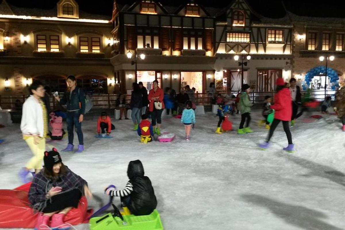 a group of people playing on an ice rink