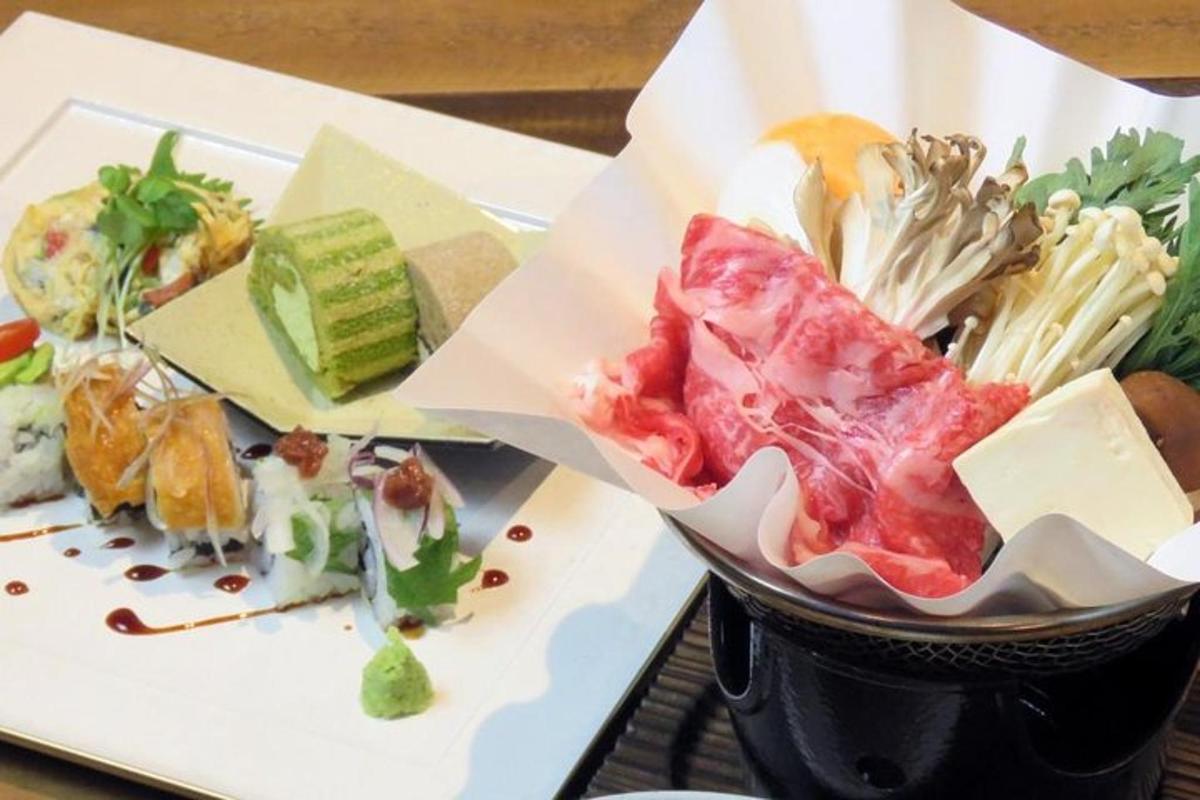 a plate of different types of food on a table