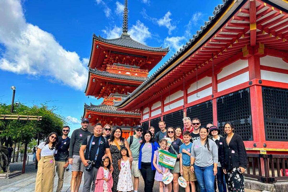 a group of people standing in front of a building