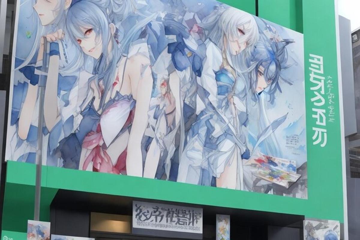 anime-hahmojen mainostaulu rakennuksessa