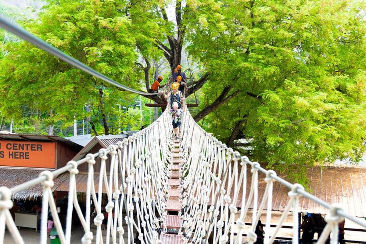 due uccelli appollaiati in cima a un ponte sospeso bianco
