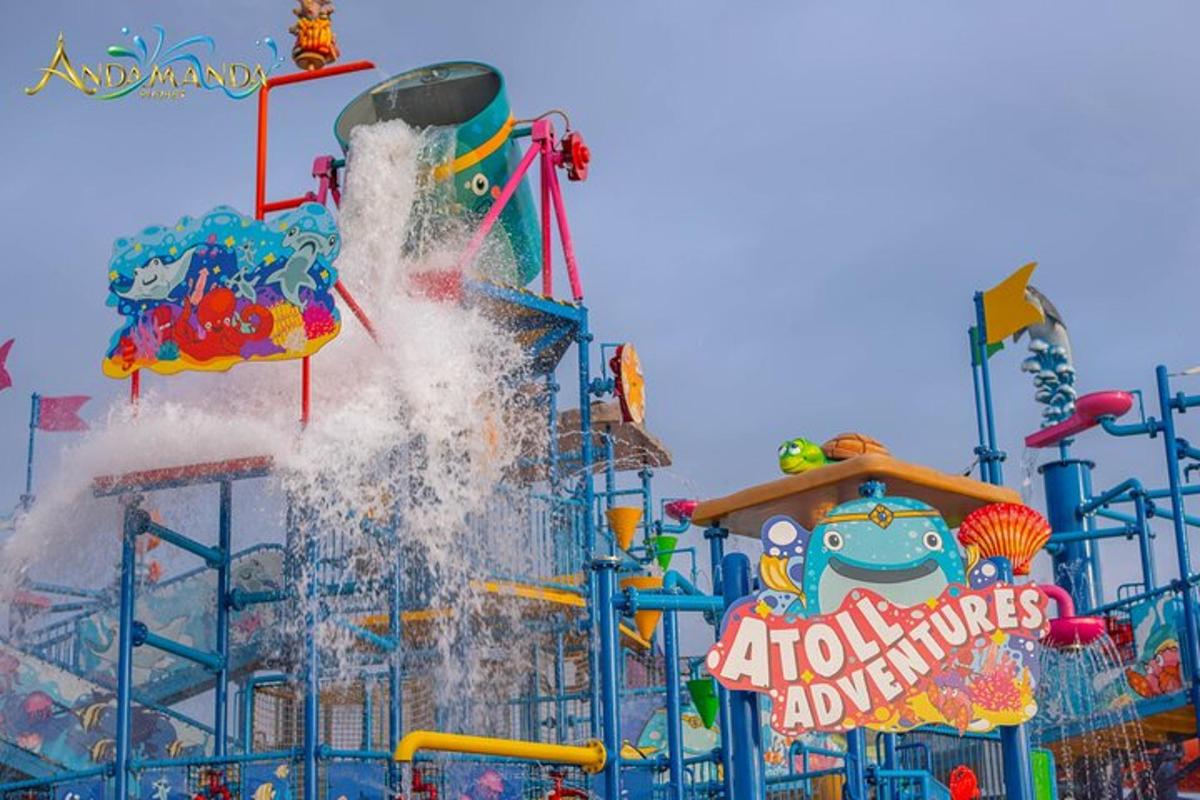 a water park with a roller coaster