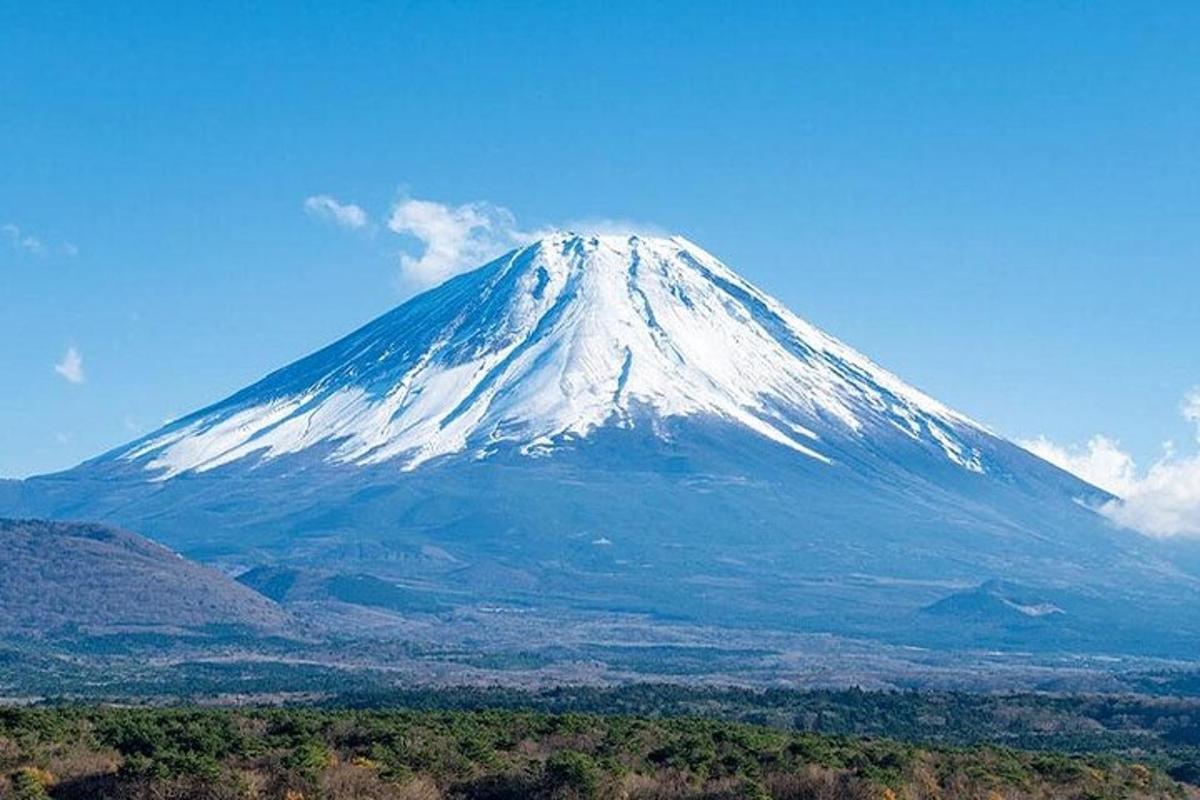 una montagna coperta di neve in mezzo a un campo
