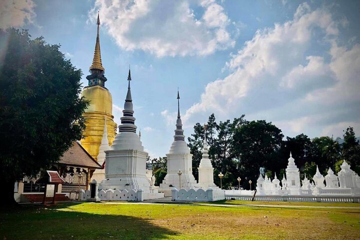un grupo de pagodas blancas en un parque
