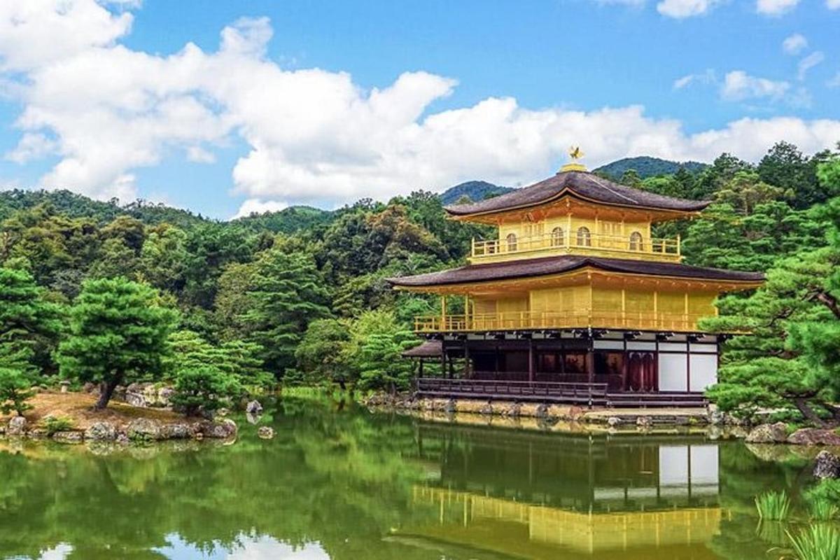 a large yellow building in the middle of a lake