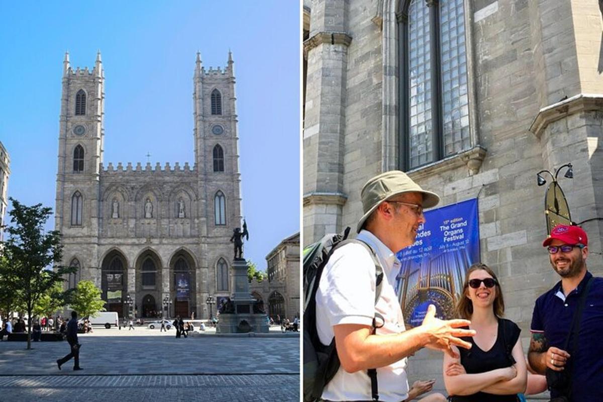 a group of people standing in front of a cathedral