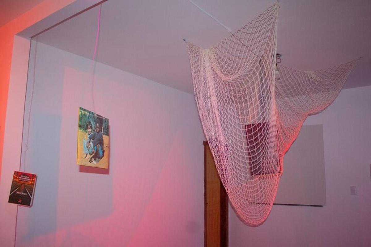 a net hanging from the ceiling of a room