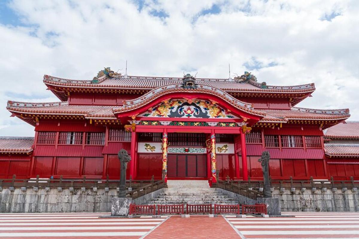 a red temple with a red building