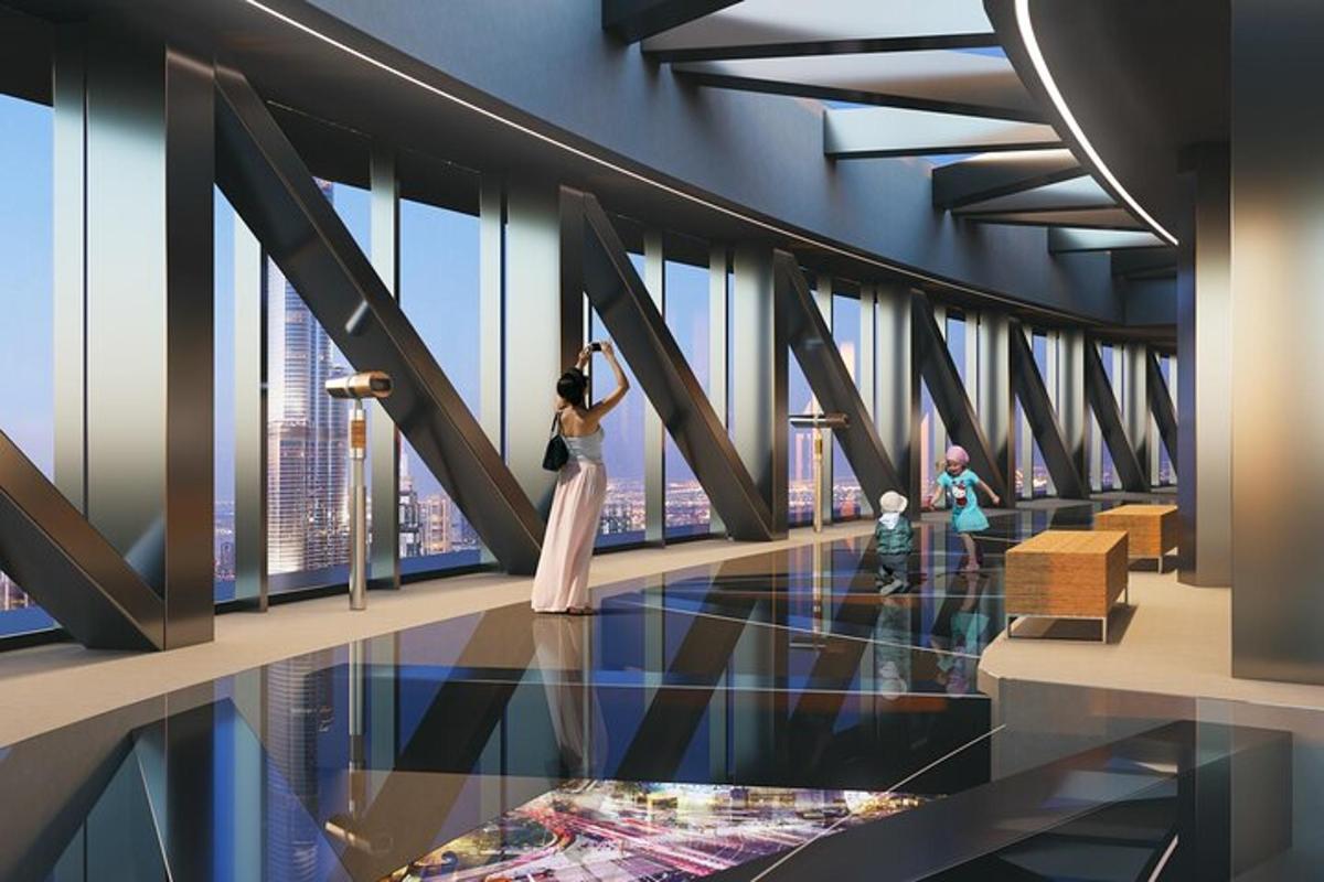 a rendering of a building with people standing in a hallway
