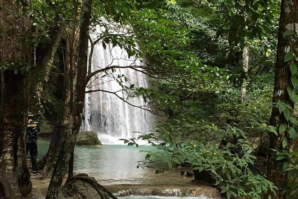 uma cachoeira no meio de um rio com árvores