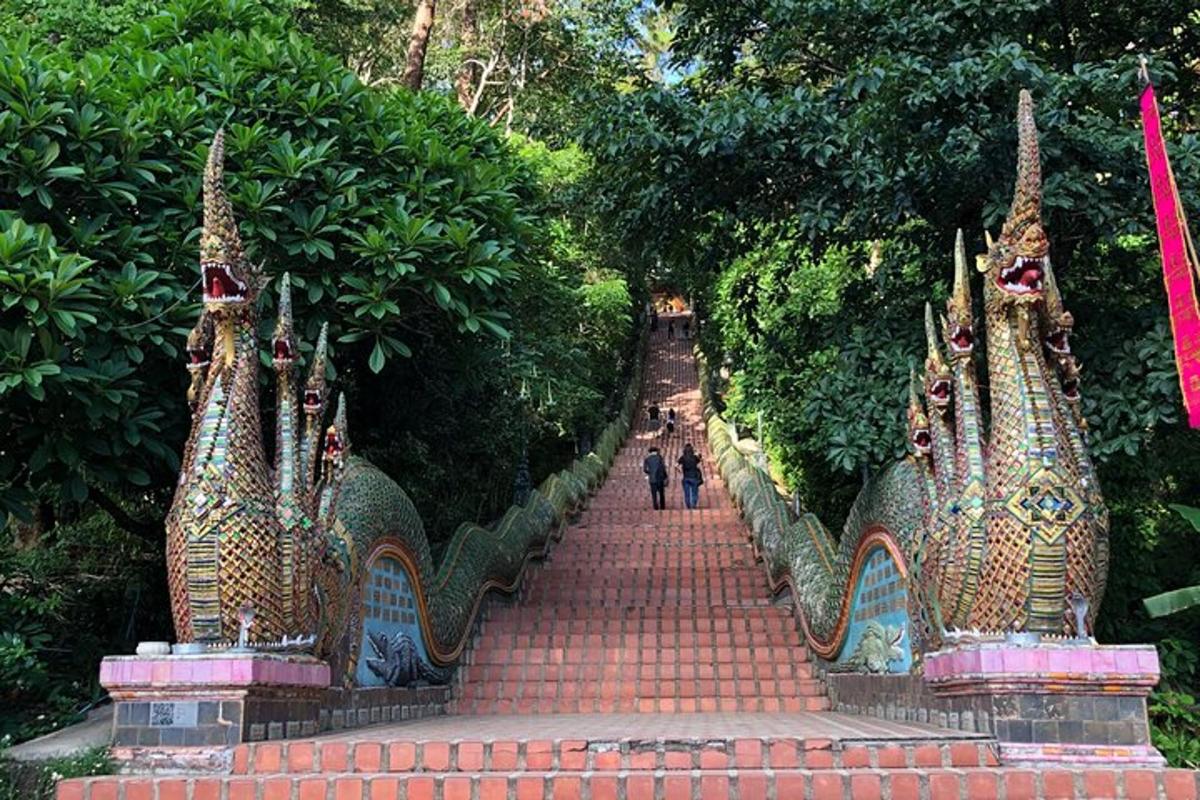บันไดในสวนสาธารณะที่มีคนเดินลงมา