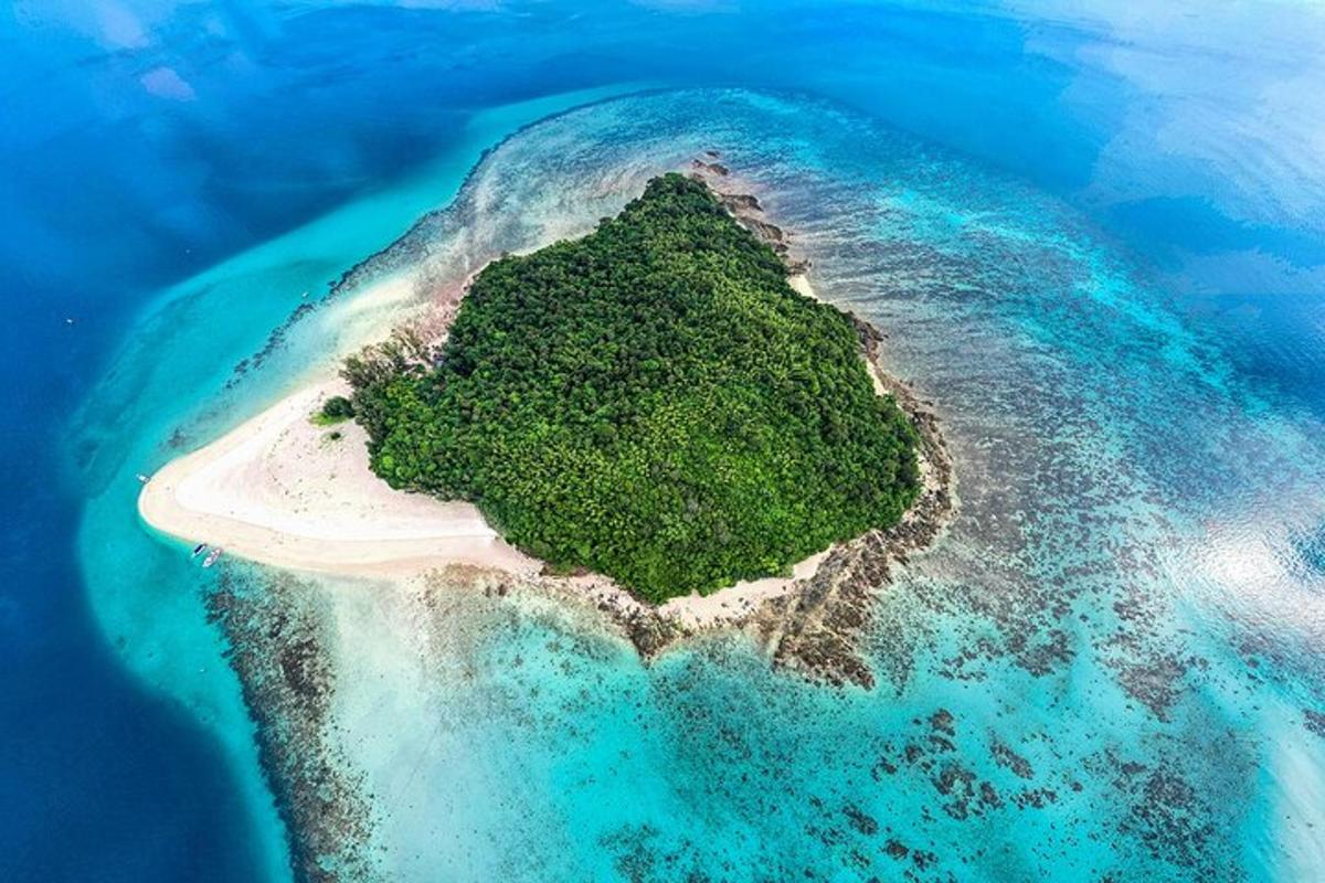 an aerial view of an island in the ocean