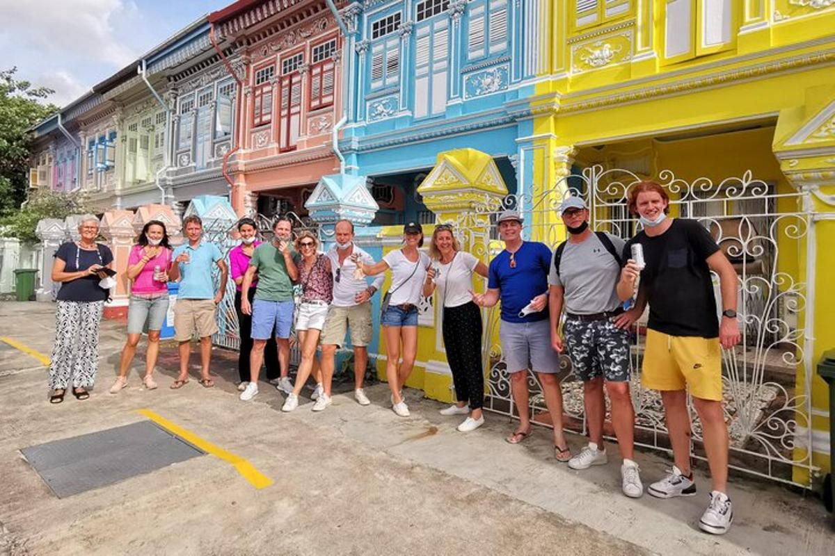 a group of people standing in front of a building