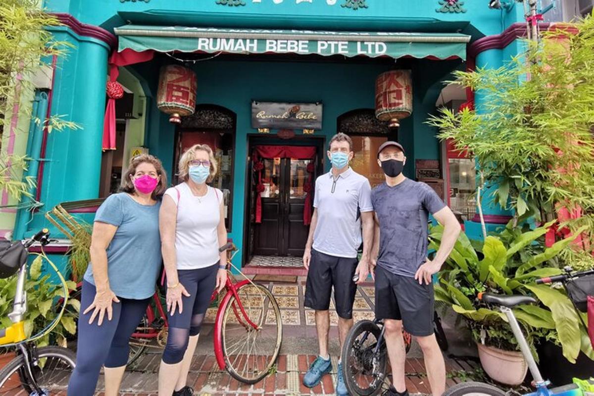 a group of people wearing masks in front of a building