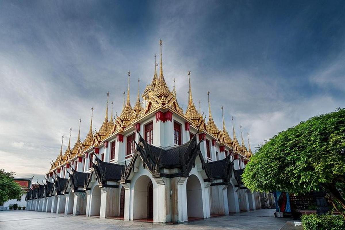 a building with gold spires on top of it