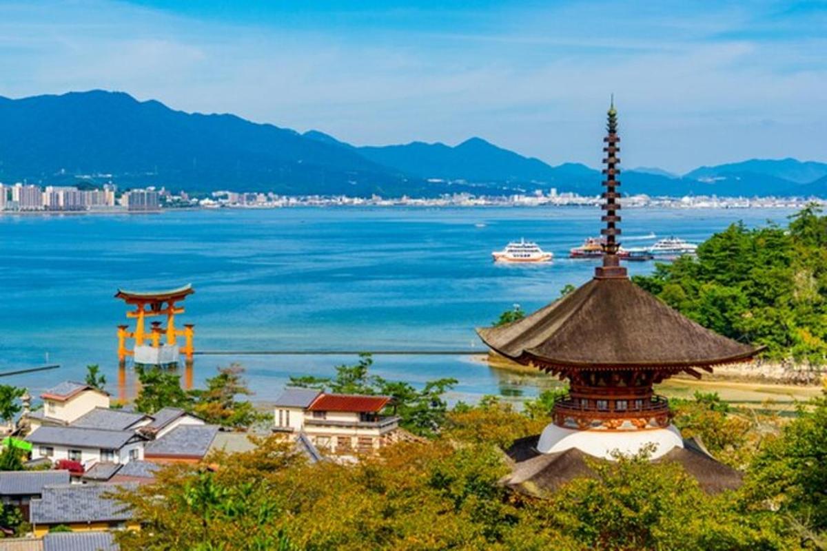 a pagoda with a view of the water