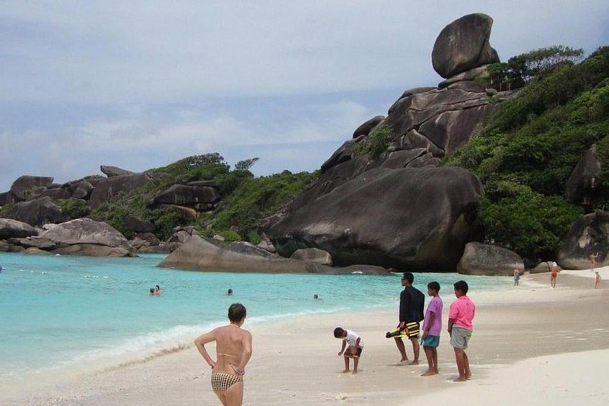 a group of people standing on a beach