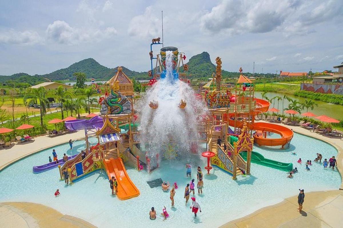 a group of people in a water park