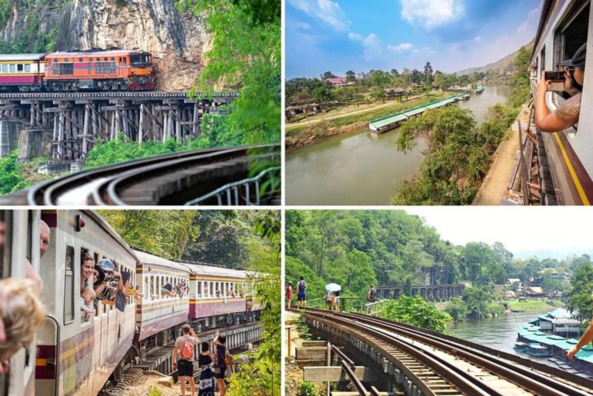 a collage of pictures of a train and a river