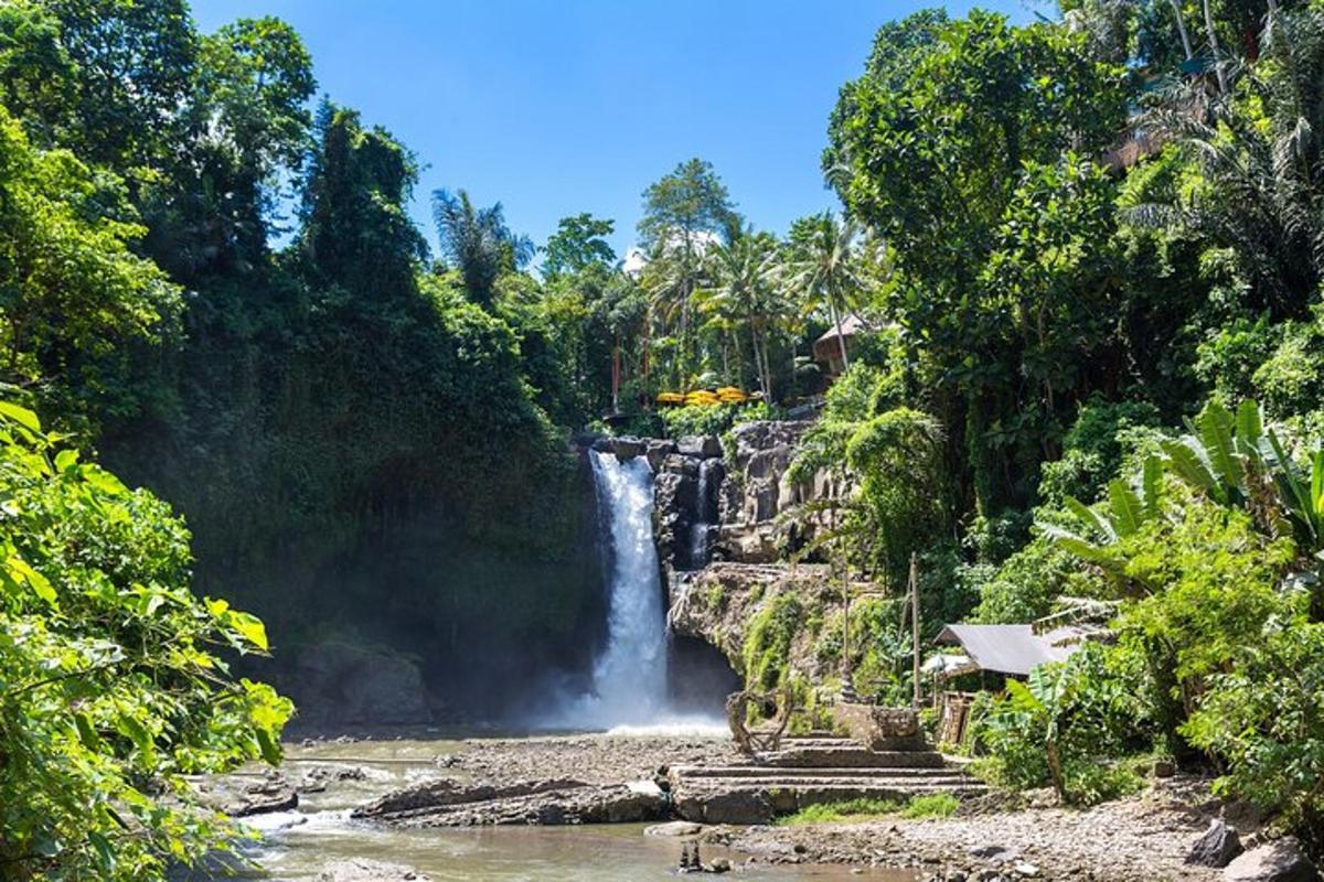 een waterval in het midden van een rivier met bomen