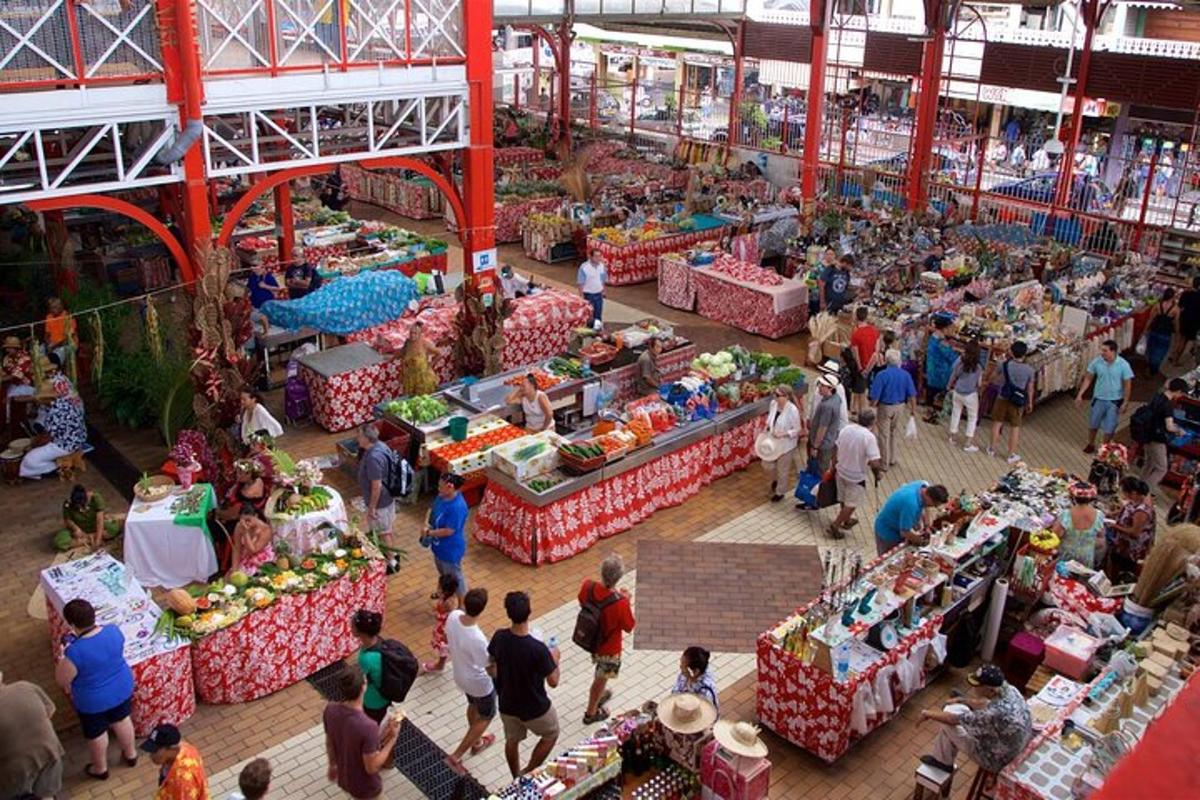an overhead view of a market with a crowd of people