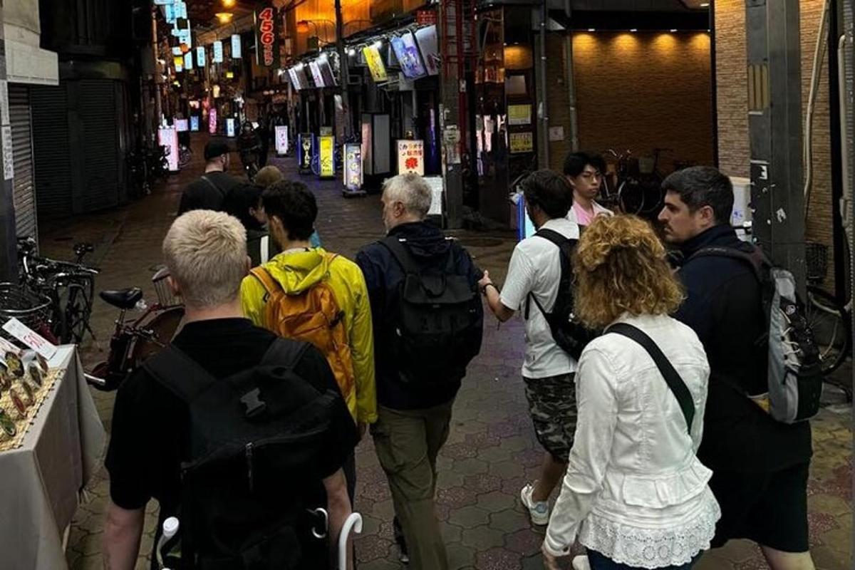 a group of people walking down a street