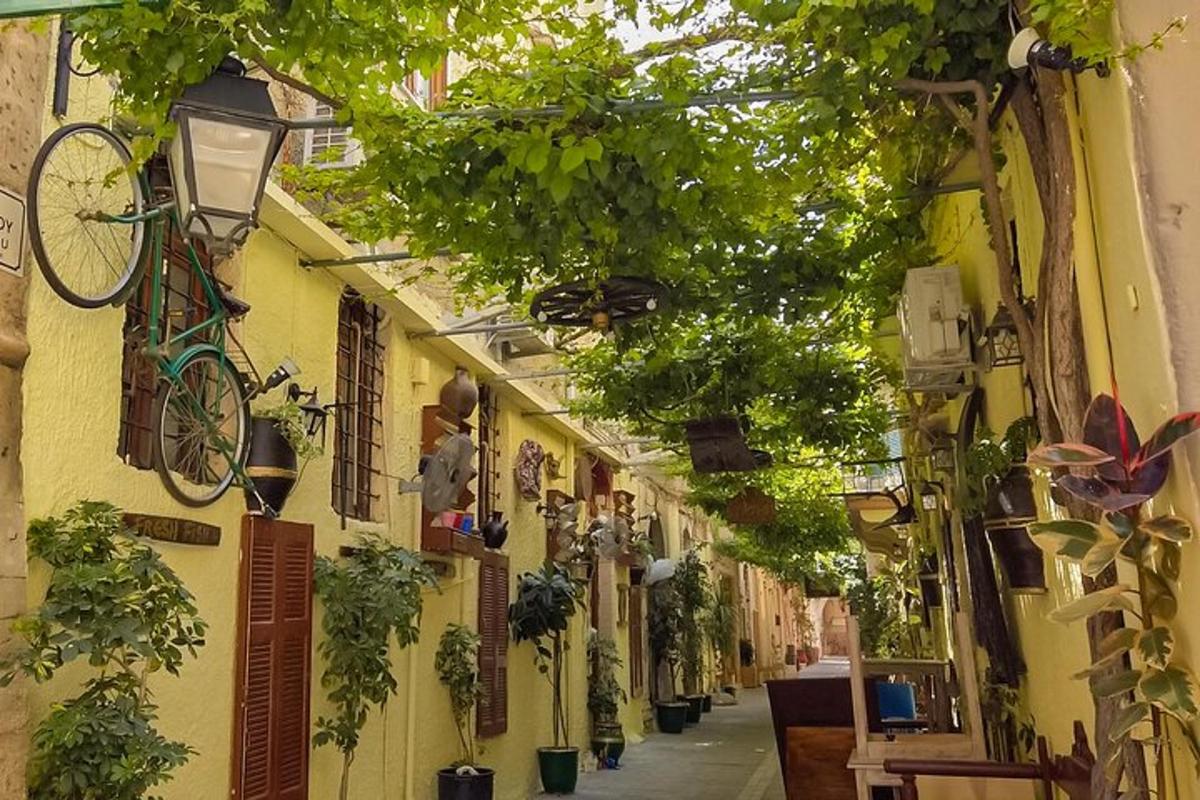 un vicolo con piante e una bicicletta su un edificio