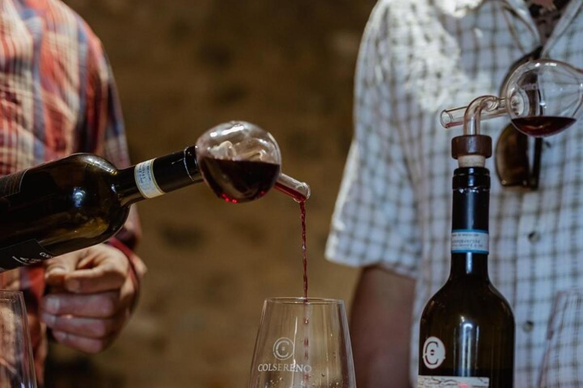 o persoană care toarnă vin roșu într-un pahar de vin