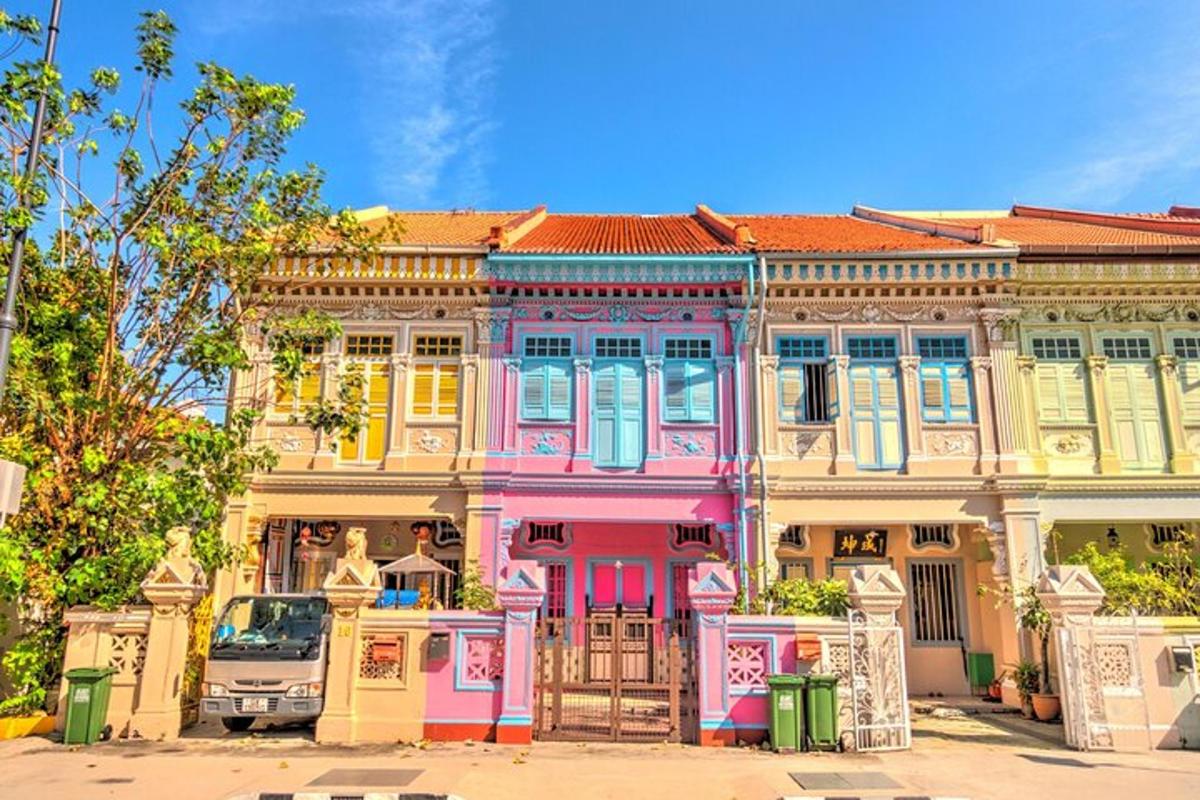 a brightly colored house with a colorful facade
