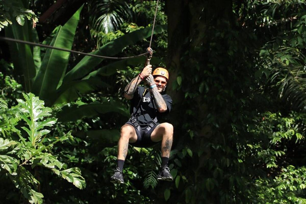 muž jedoucí na zip line v džungli