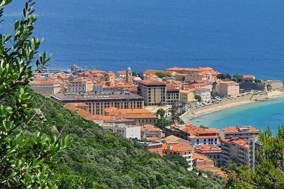 pogled na mesto na hribu z oceanom