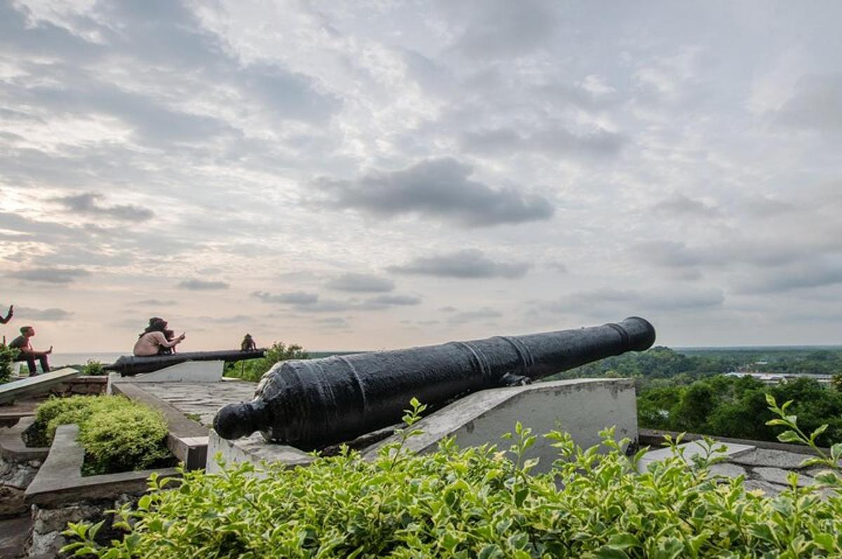 a cannon sitting on top of a building