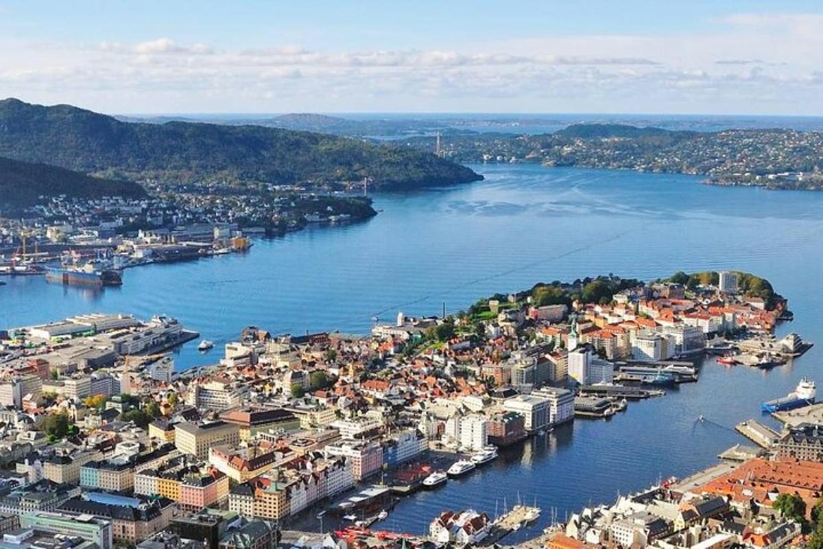 an aerial view of a city on a river