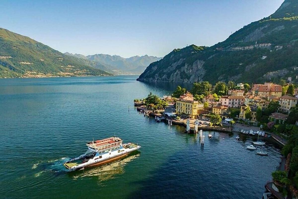 a boat is docked in a large body of water