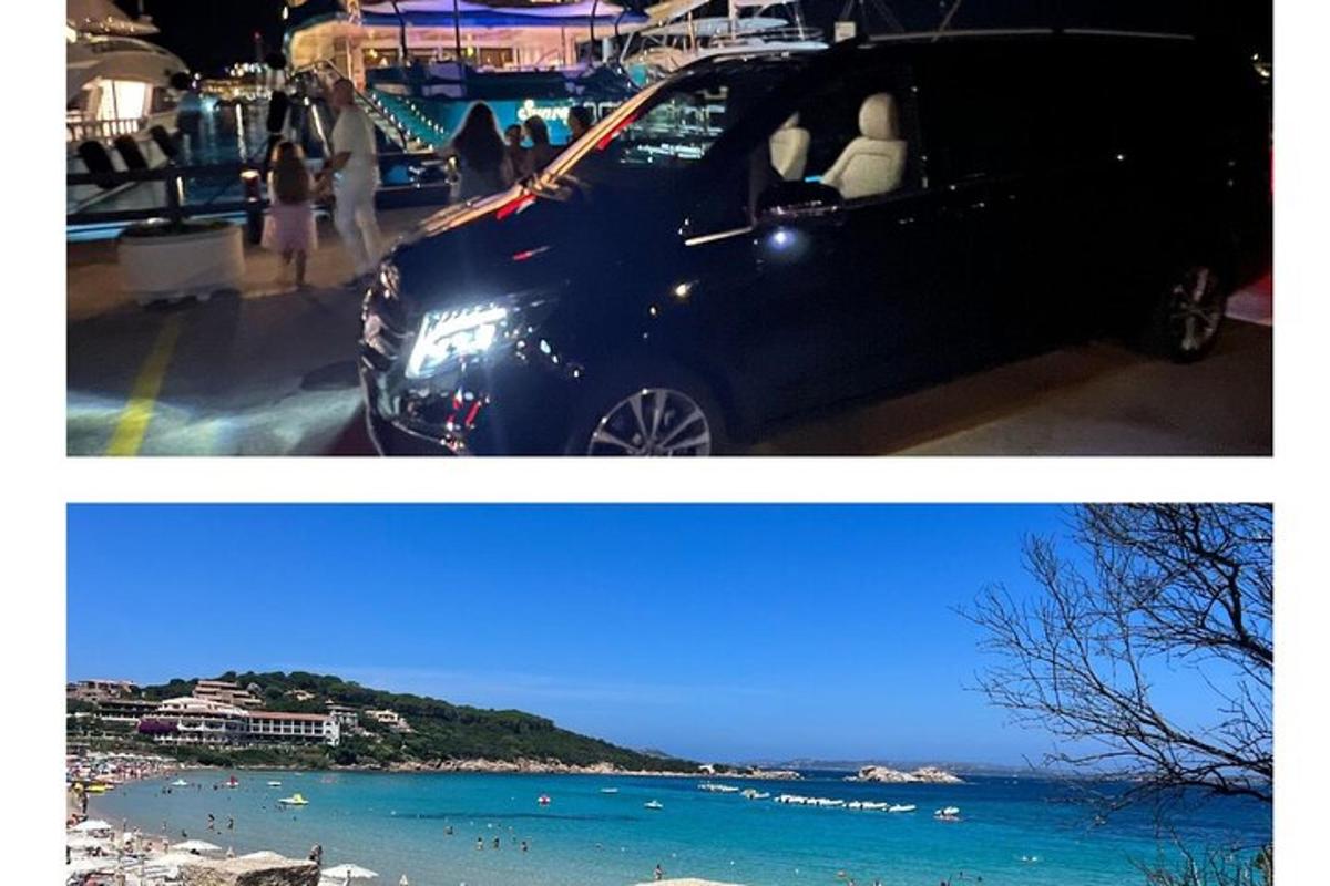 en svart bil parkert ved siden av en strand