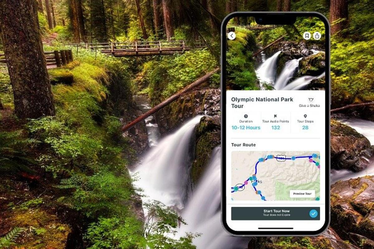 Un teléfono celular tomando una foto de una cascada