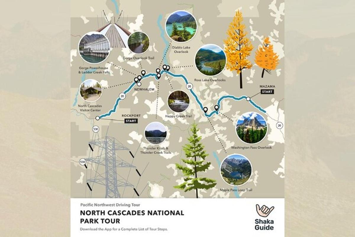 Az északi Cascades Nemzeti Park térképe