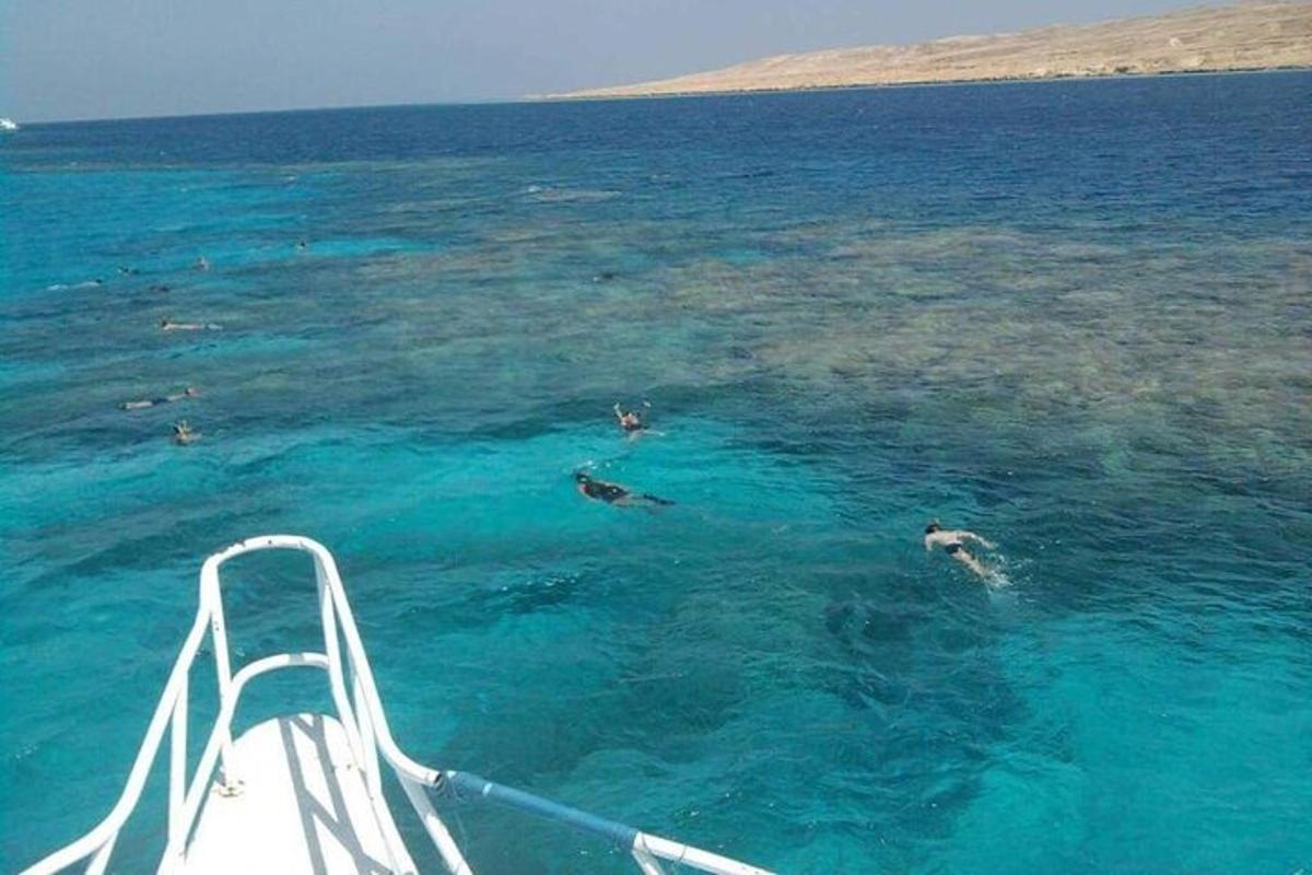 un gruppo di persone che nuotano nell'acqua su una barca