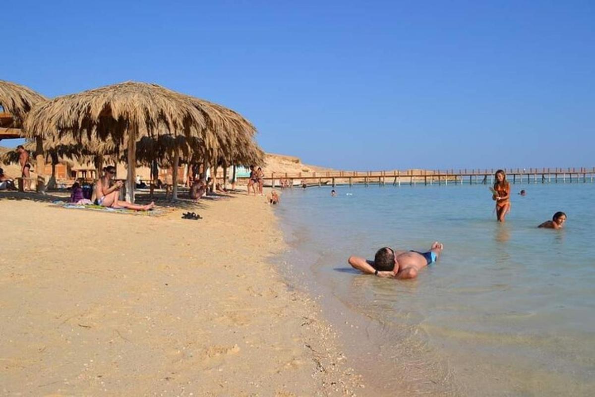 un gruppo di persone in acqua su una spiaggia