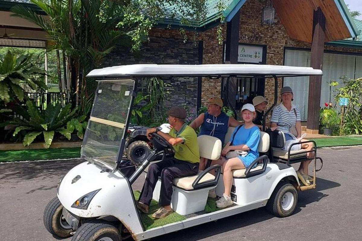 un gruppo di persone a bordo di un golf cart