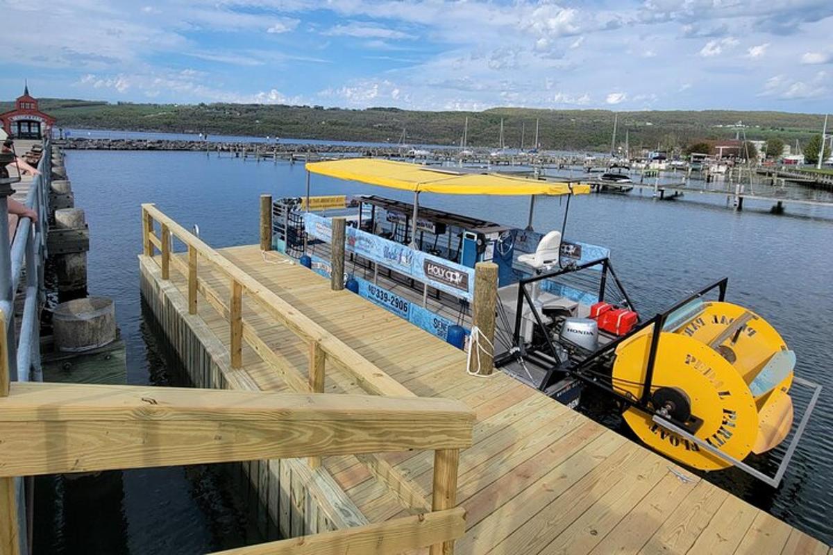 a boat is docked at a dock in the water