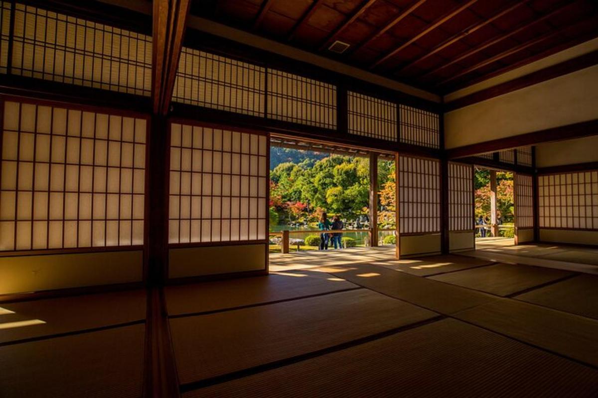 an empty room with a large window in a building