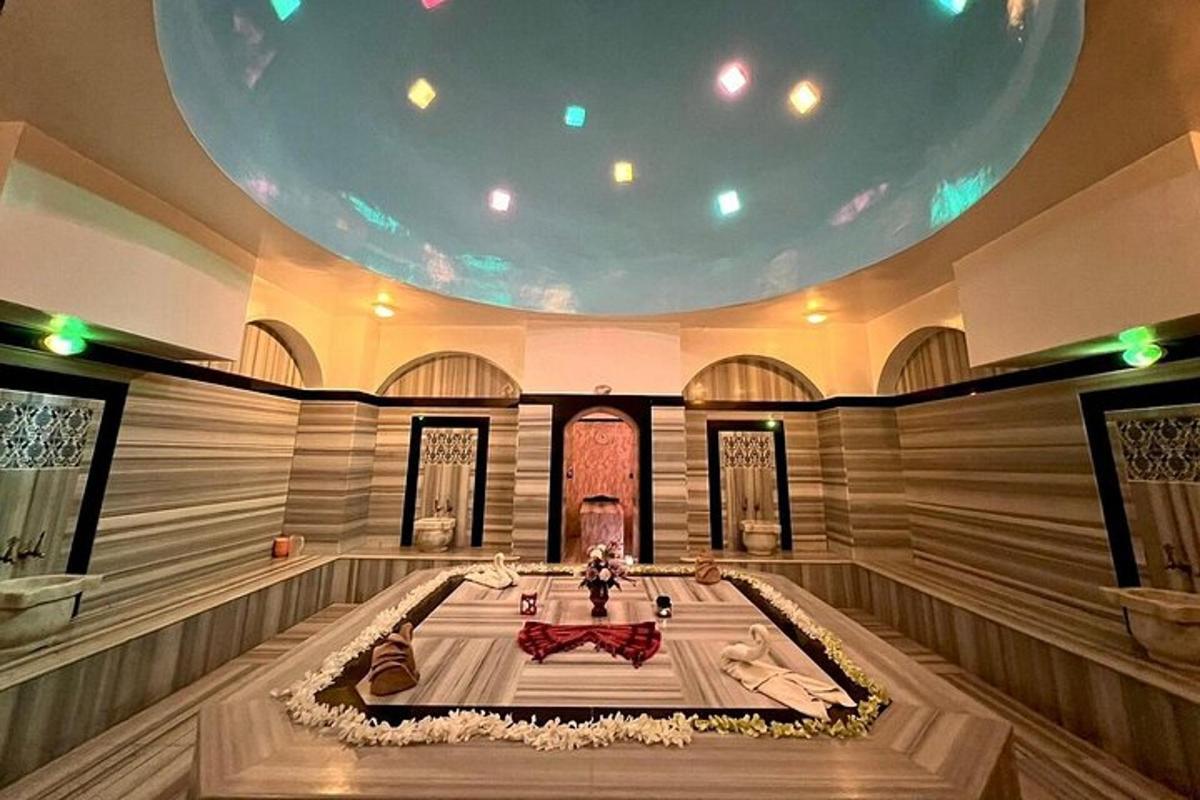 a large room with a tub in the middle