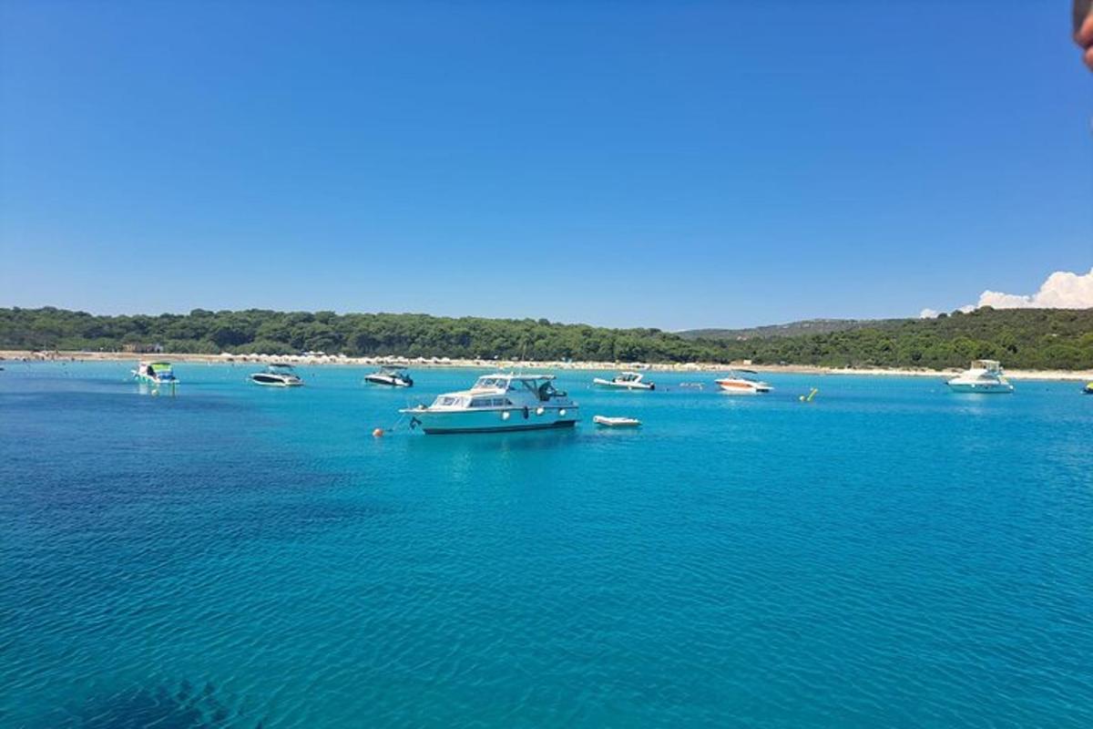 um grupo de barcos em um grande corpo de água