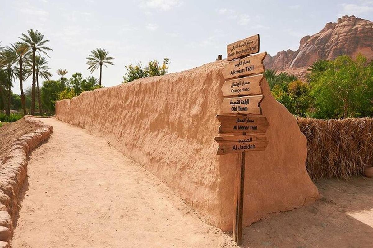 a wooden sign with arrows on a dirt road